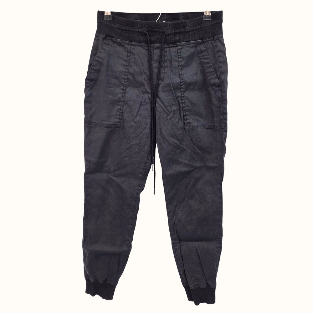 Womens XS Black Linen Blend Utility Jogger Pants‎ Elastic Waist Pockets Casual
